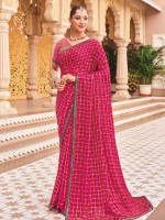 Deep Pink Georgette Chiffon Bandhani Print Saree